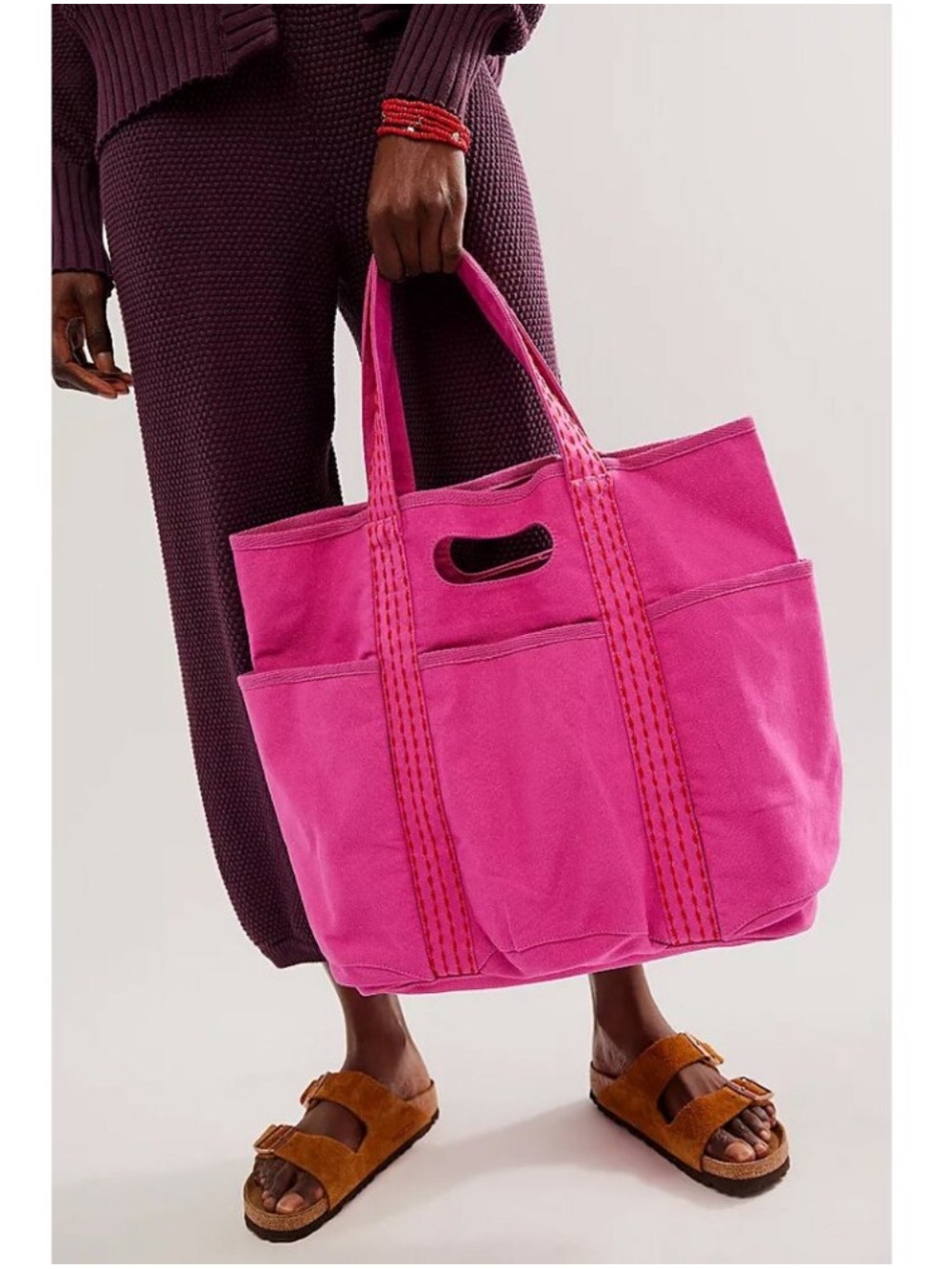 Free People Bag Caravan Canvas Tote Spacious Everyday Carry Pink Large